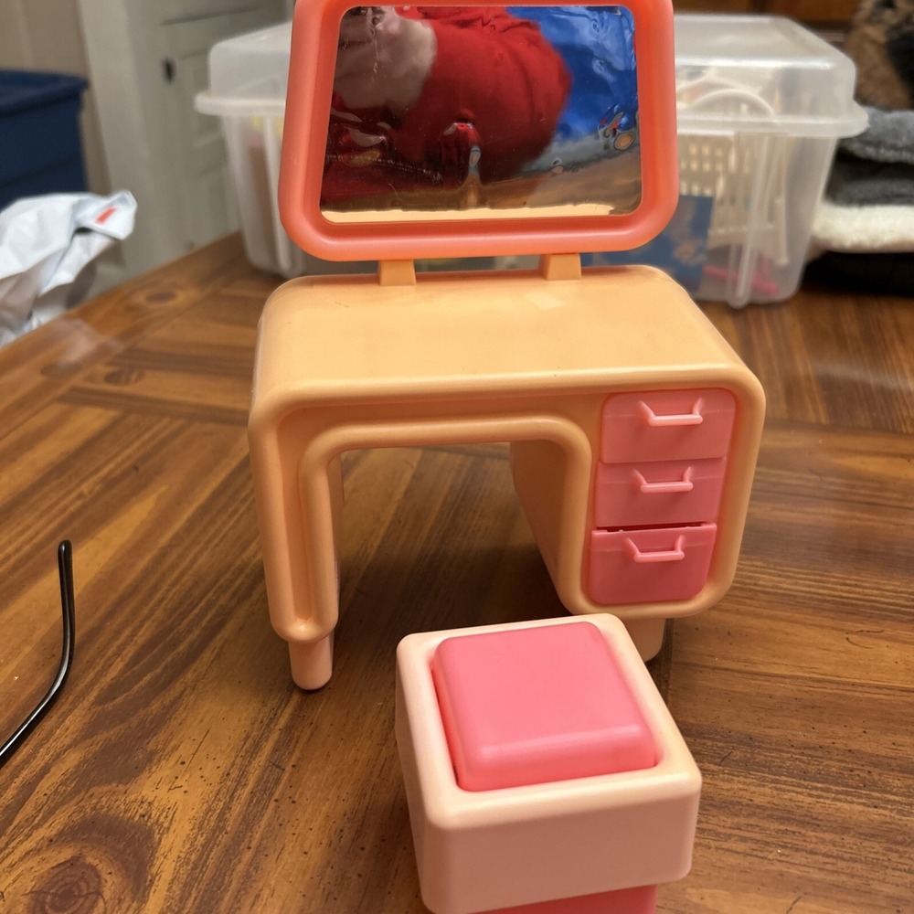 Vintage 1977 Barbie Dream House Mirrored Vanity Dresser Orange & Pink